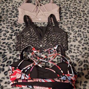 (3x) Lululemon Sports Bra Set - Lilac / Black Grey Print / Multi - Racerback